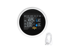 Primeiro monitor portátil digital de qualidade do ar com tecido colorido e detecção em tempo real, USB 5V, branco.