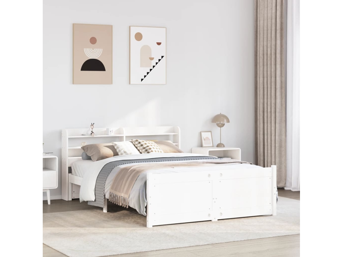 Estrutura De Cama C/ Cabeceira 150x200 Cm Pinho Maciço Branco