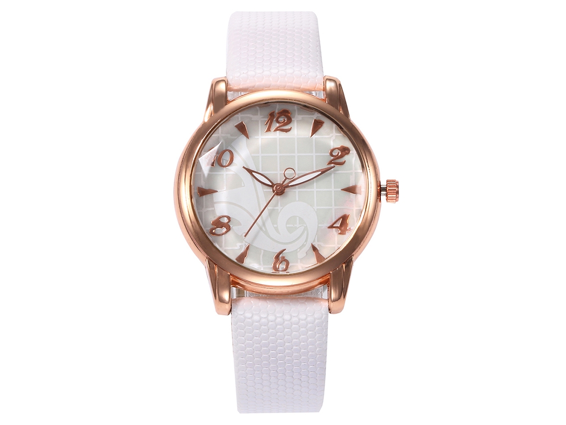 Relógio de Pulso Feminino Vansvar de Couro Pu com Números Simples e Movimento de Quartzo (branco)