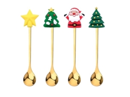 Conjunto de 4 Colheres de Natal em Aço Inoxidável Multicoloridas RNEMITERY