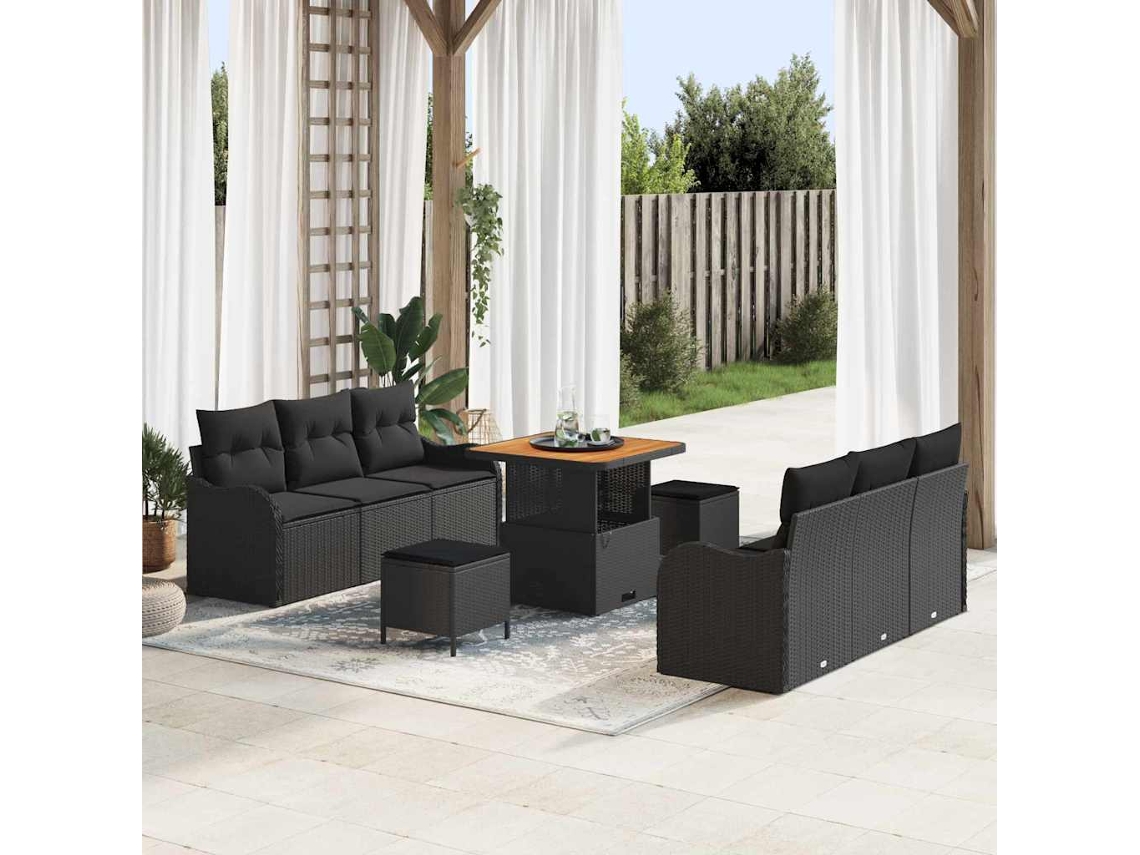 Vidaxl Conjunto De Sofá De Jardim 9 Unid. 8-número De Lugares Preto