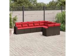 Vidaxl 9 Pcs Conjunto Sofás P/ Jardim C/ Almofadões Vime Pe Castanho