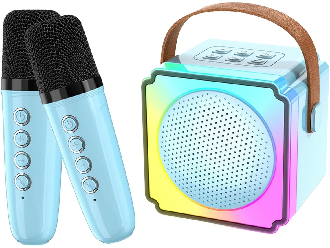 Máquina De Karaoke Portátil Bluetooth Com 2 Microfones Sem Fios