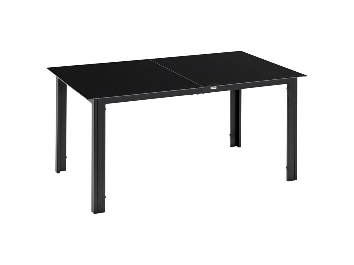 Mesa Retangular de Jardim para 6 Pessoas com Tampo de Vidro e Alumínio, 150x90 Cm, Preta. CHEZMOI