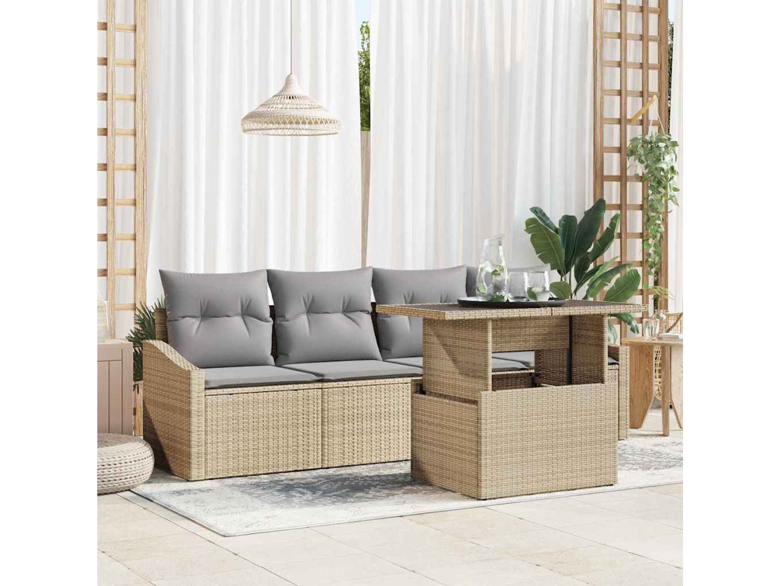 Vidaxl Conjunto De Sofá De Jardim 5 Unid. Bege E Cinza Claro Vime Pe