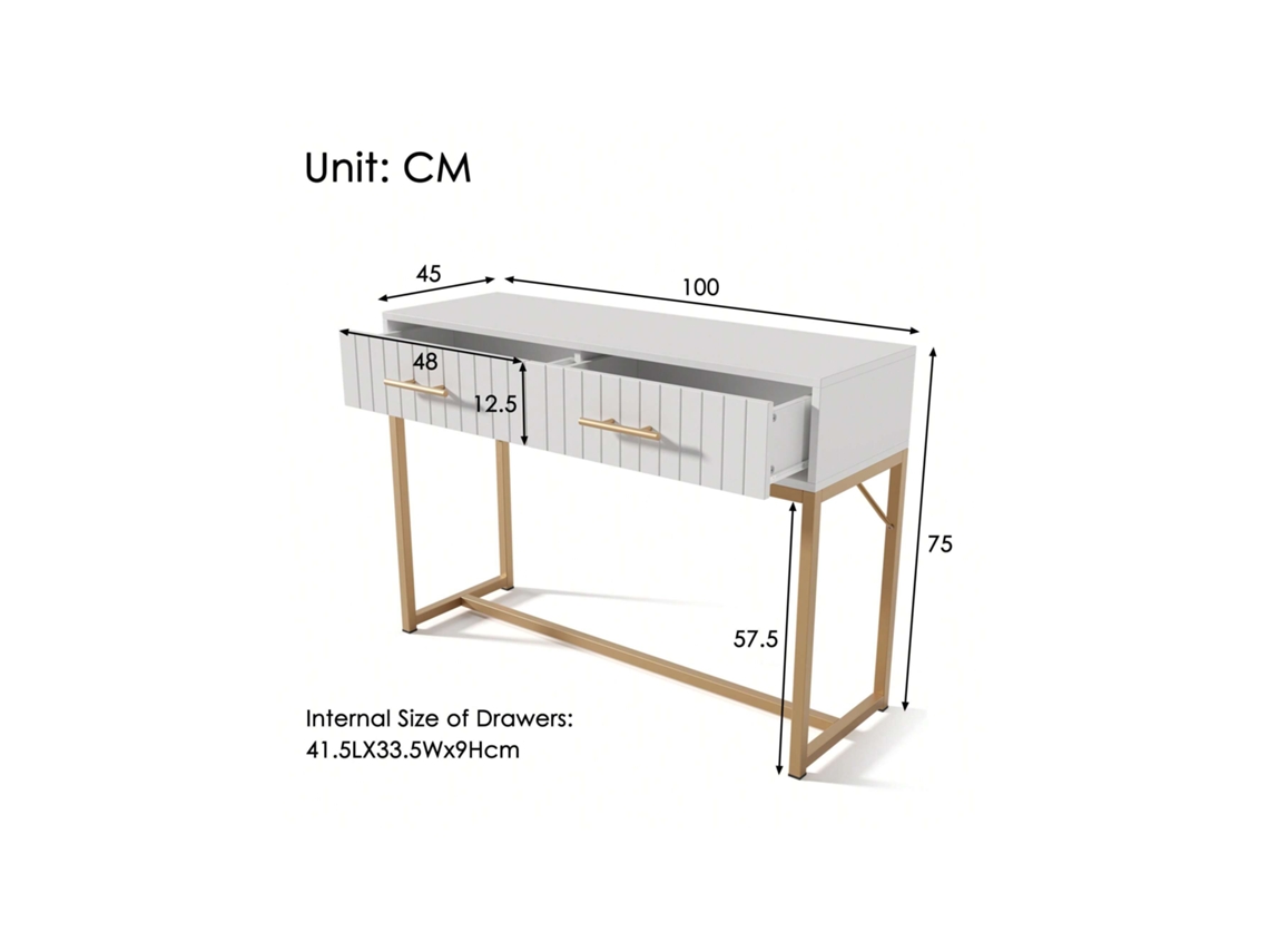 Mesa De Maquilhagem Branca Com 2 Gavetas 75cm Altura X 100cm Largura X 45cm Profundidade Ideal Para Quarto E Organização Quenty