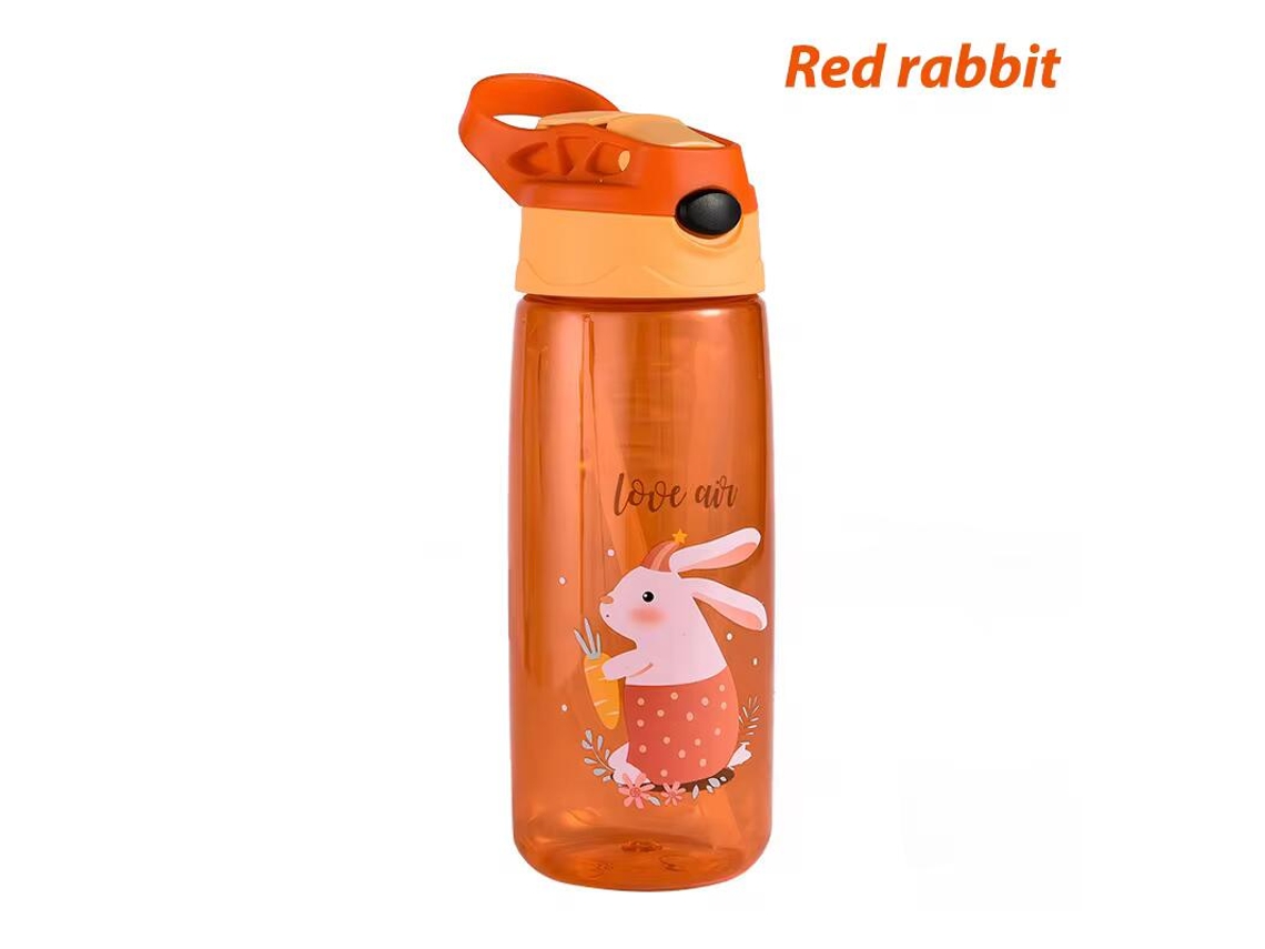 Garrafa De Água Infantil (coelho Vermelho) De 500ml Com Tampa E Canudo, Livre De Bpa.