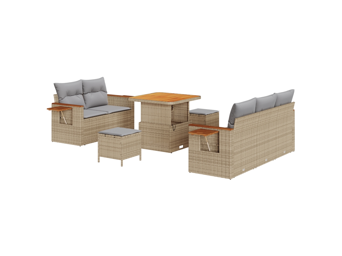 Conjunto 10 Conjunto De Sofá De Jardim Vidaxl Bege Vime Pe (204 X 179 X 85 Cm)