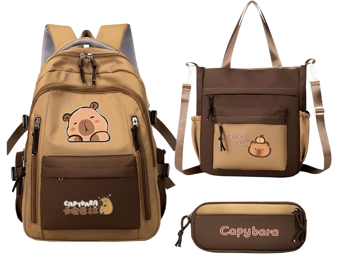 Mochila Capivara, Escolar Com Bolsa De Ombro E Estojo, Grande Estampa Desenho Animado, Porta-lápis,