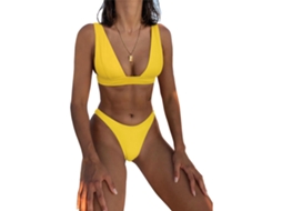 Maiô Amarelo V neck Alto Regulável Banho Praia L