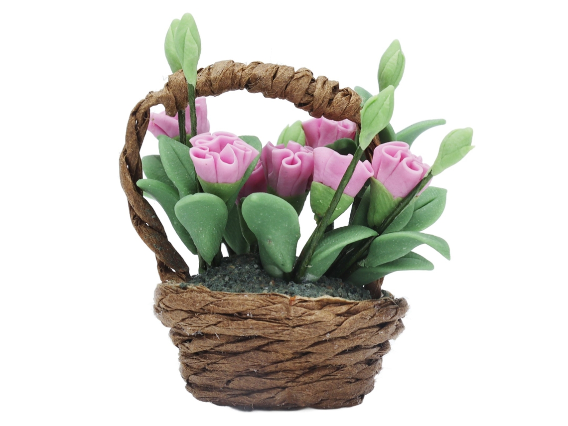 Primerox modelo Cesto Flores Cravos Miniatura Escala 1:12 Decoração Casa Boneca