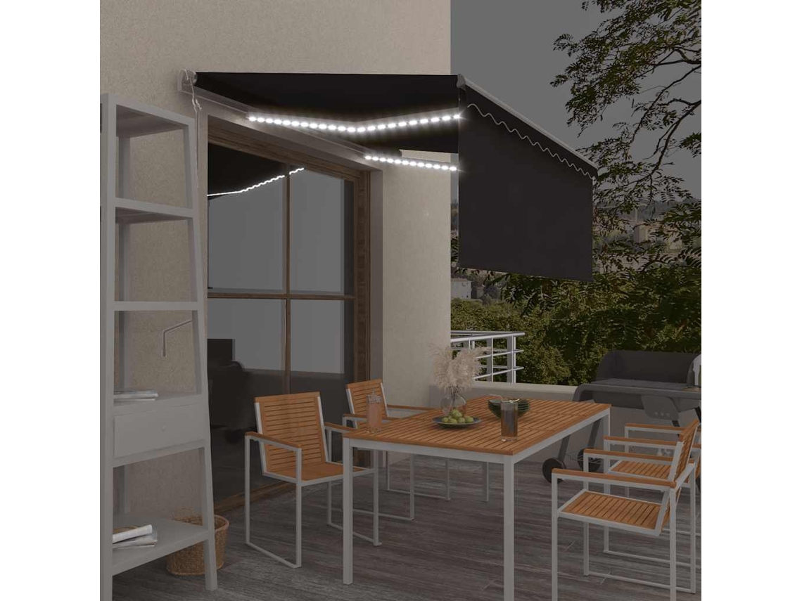 Vidaxl Toldo Automático C/ Estore/led/sensor Vento 3,5x2,5 M Antracite