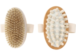 Conjunto De 2 Escovas Para O Corpo E Pele Seca Callaron Com Cabo Madeira, Escova De Massagem Esfoliante Suave