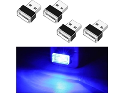 Luz De Ambiente Usb Para Carro, 4 Peças Mini Led, Plug And Play, Luz Vermelha, Decorativa E Prática Azul