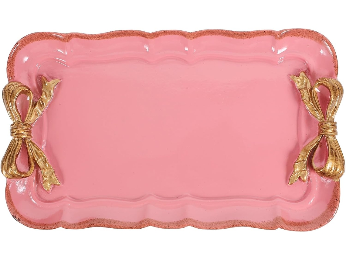 Nuobesty Prato Decorativo Multifuncional Para Joias Em Resina Rosa-alaranjada, Bandeja Porta-colares E