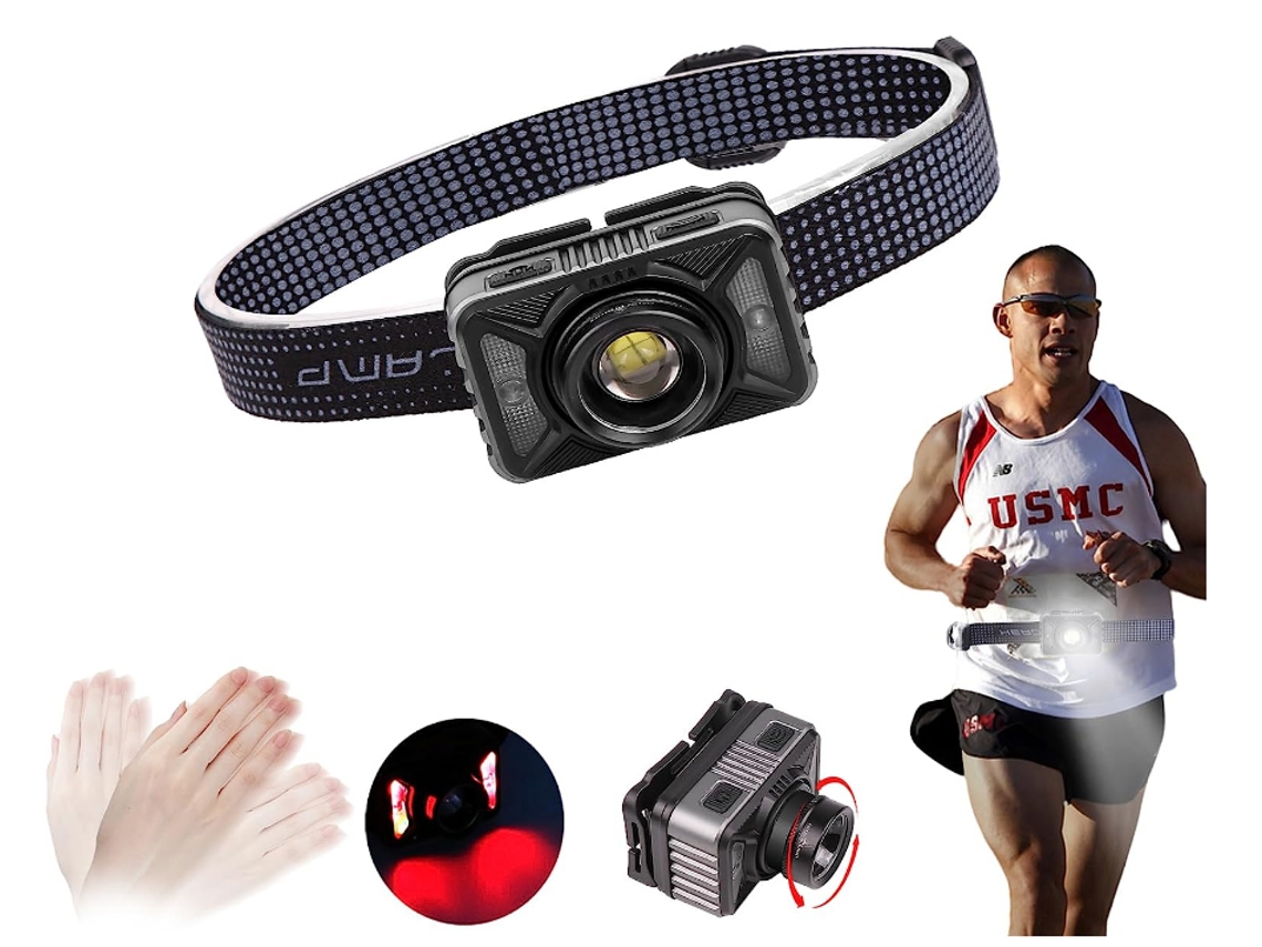 Lanterna Cabeça Sensor Zoom 4modos Corrida/acampamento/pesca Ipx8 Preta Yizhood