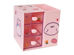 Organizador de material escolar plástico fofo com desenhos animados estilo ins porta lápis rosa para mesa de estudo com marca