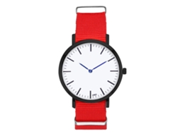 Relógio de casal moderno com pulseira de nylon, mostrador redondo e movimento de quartzo (vermelho)