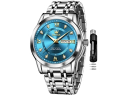 Lurelia Relógio Masculino, Movimento De Quartzo, Analógico, Data/calendário, Luminoso, Aço Inoxidável, Prata, Azul