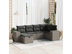 Vidaxl 6 Pcs Conjunto Sofás De Jardim Com Almofadões Vime Cinzento