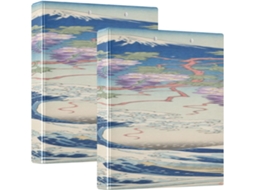 Pasta escolar japonesa redonda de 1,5 cm com saquinhos, estampa das ondas do Monte Fuji, pacote com 1 ou 2 unidades.