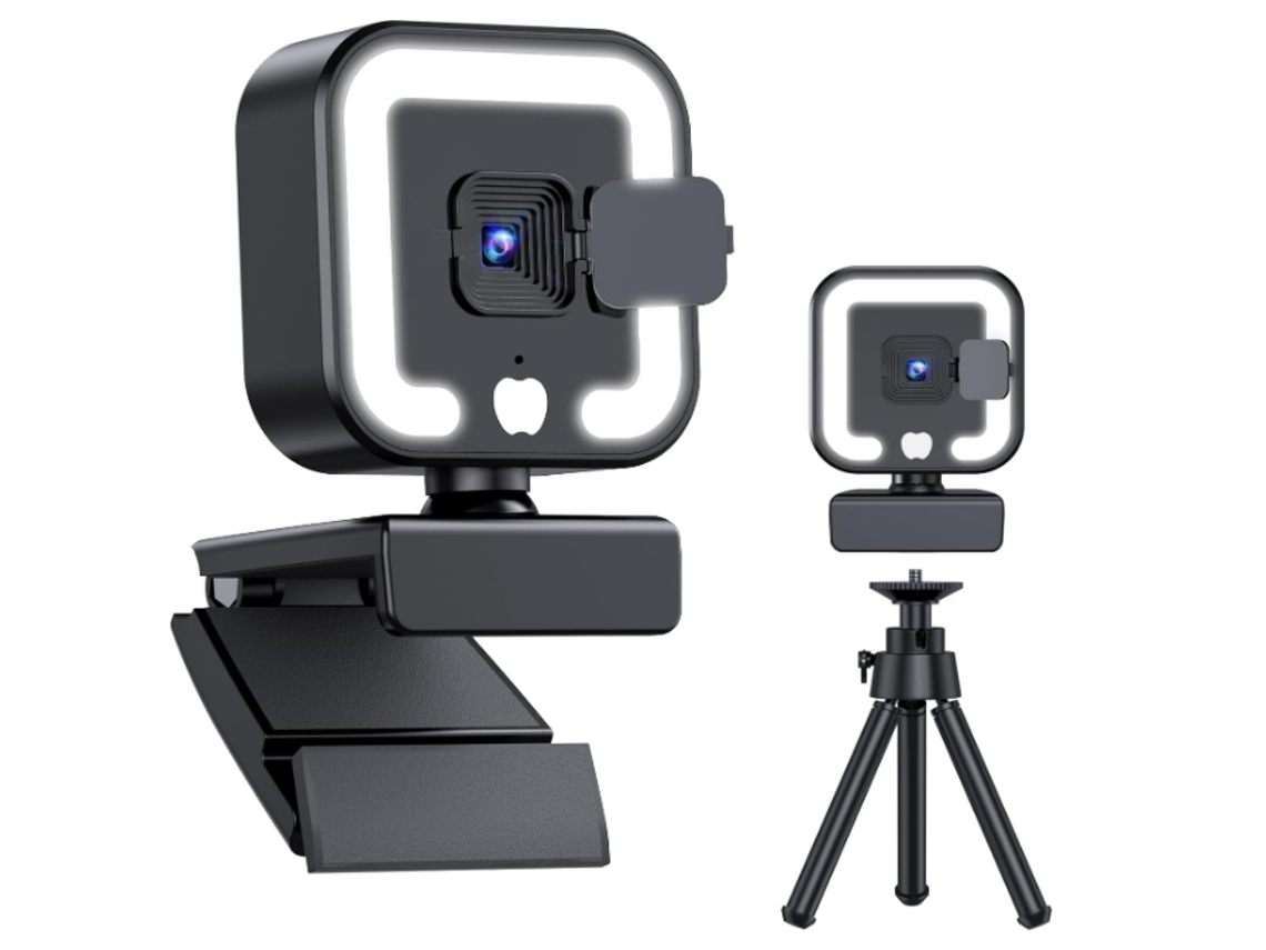 Webcam Yemaesre 4k Com Microfone E Luz De Preenchimento, Plug And Play, Usb, Webcam Para Pc, Laptop, Desktop, Videochamada, Preta Brilvibera