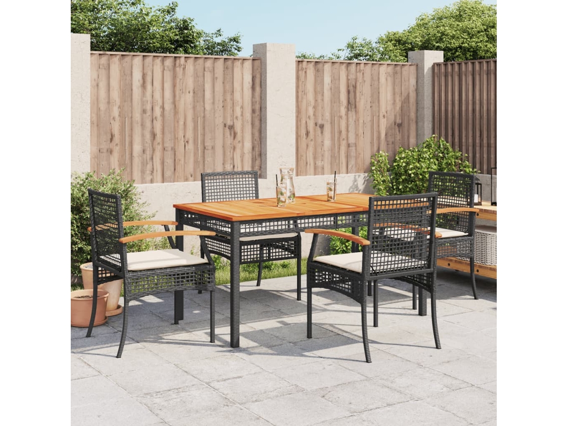 5 Pcs Conjunto De Jantar P/ Jardim C/ Almofadões Vime Pe Preto Dkd Home Decor