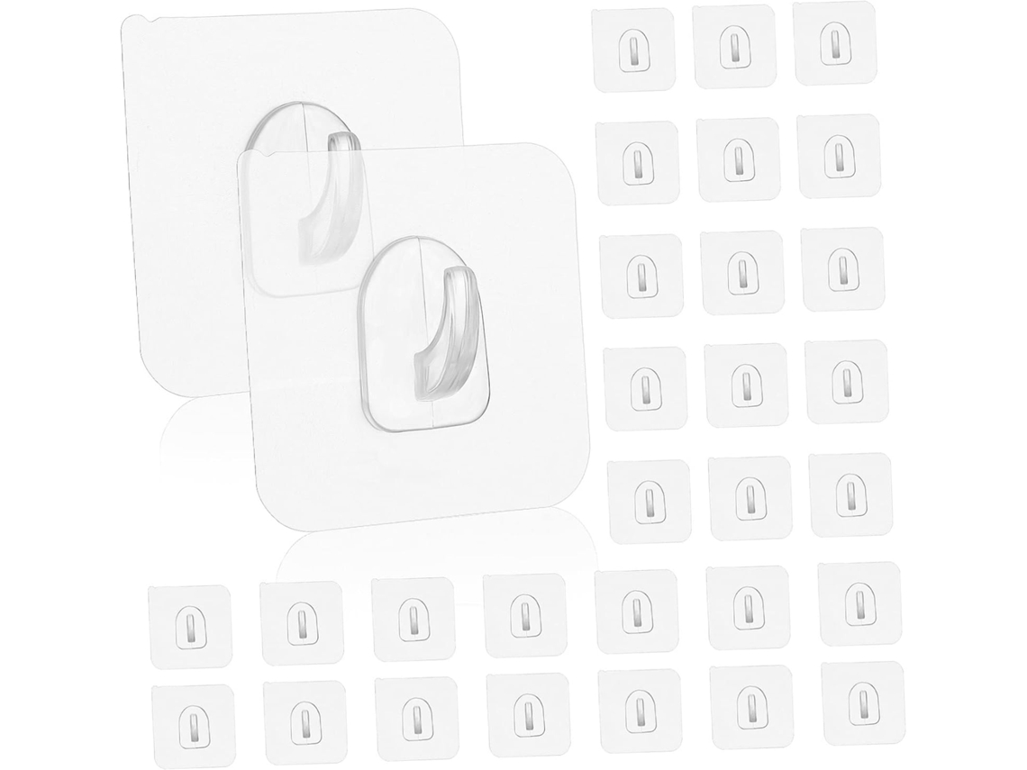Conjunto De 30 Ganchos Autoadesivos Transparentes, Sem Necessidade