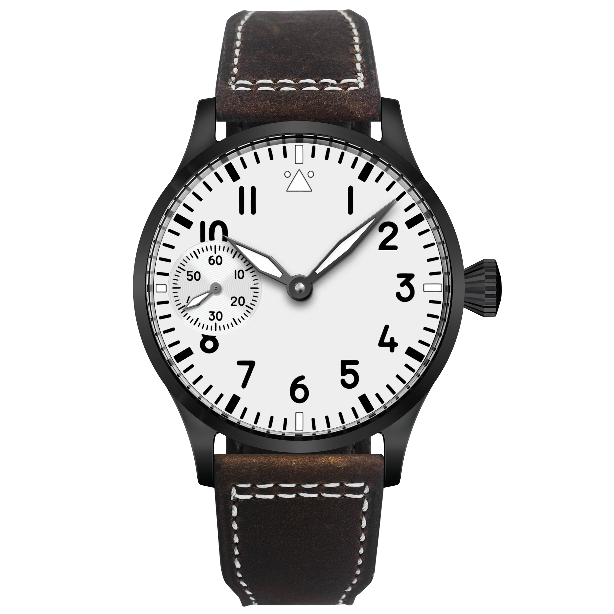 Relógio Masculino Mecânico Manual De 44 Mm (branco), Pulseira De Couro Preta, Luminoso, À Prova D'água, Estilo Casual.