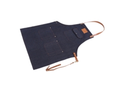 Avental de Denim com Bolsos e Correia de Couro Ajustável