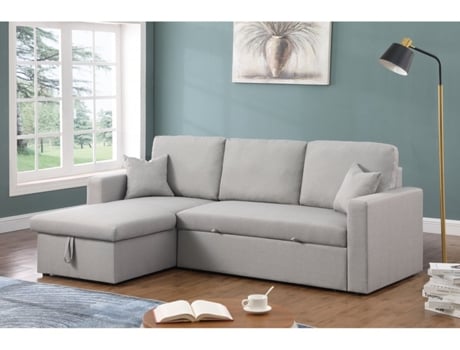 Sofá rinconera convertible/reversible ''Alain'' con box - 3 plazas - Gris claro (221 x 145 x 85 cm)
