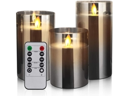 Vela Elétrica Led ZYBLSSBB 3 peças com controle remoto para Decoração de Natal cinza