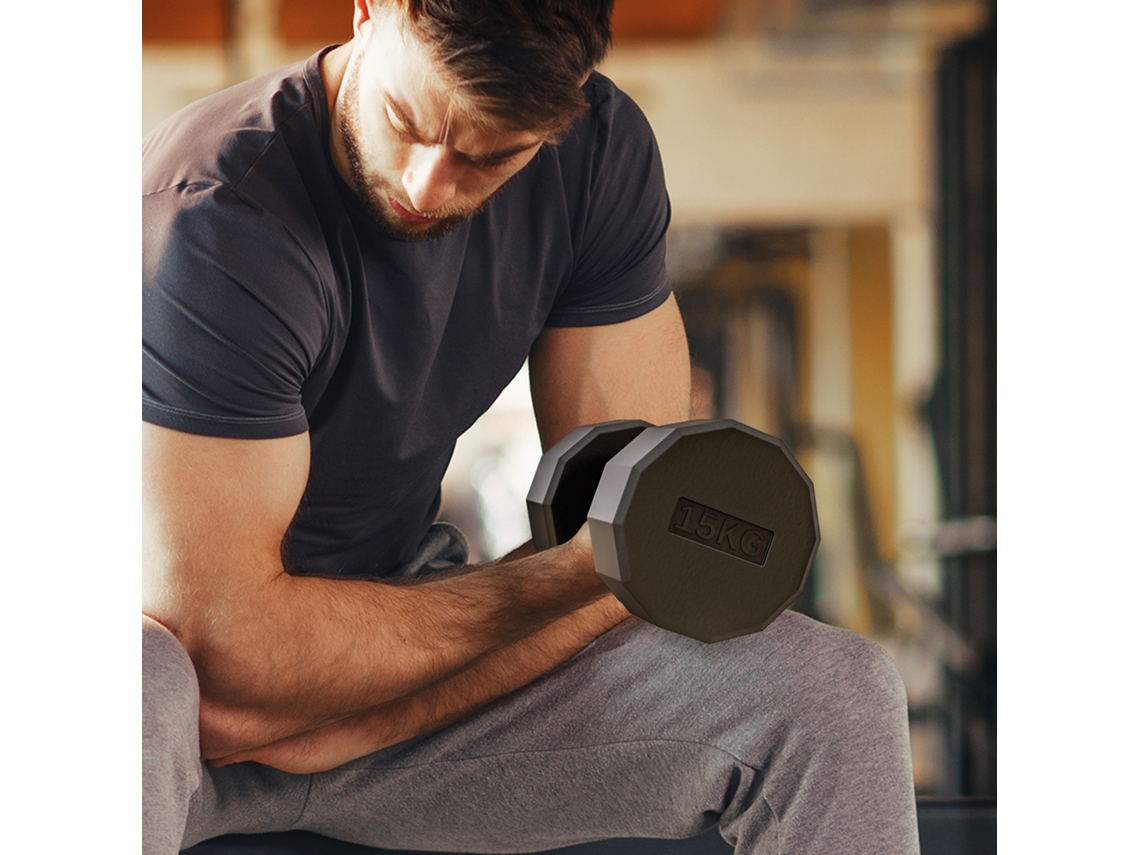 Halteres com Pega Antiderrapante, Fitness, Desporto em Casa, 15kg, Preto