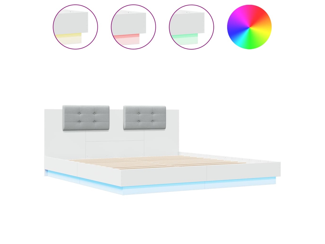Estrutura de Cama com Cabeceira e Luzes Led MAISON EXCLUSIVE Branco (160x200 cm)