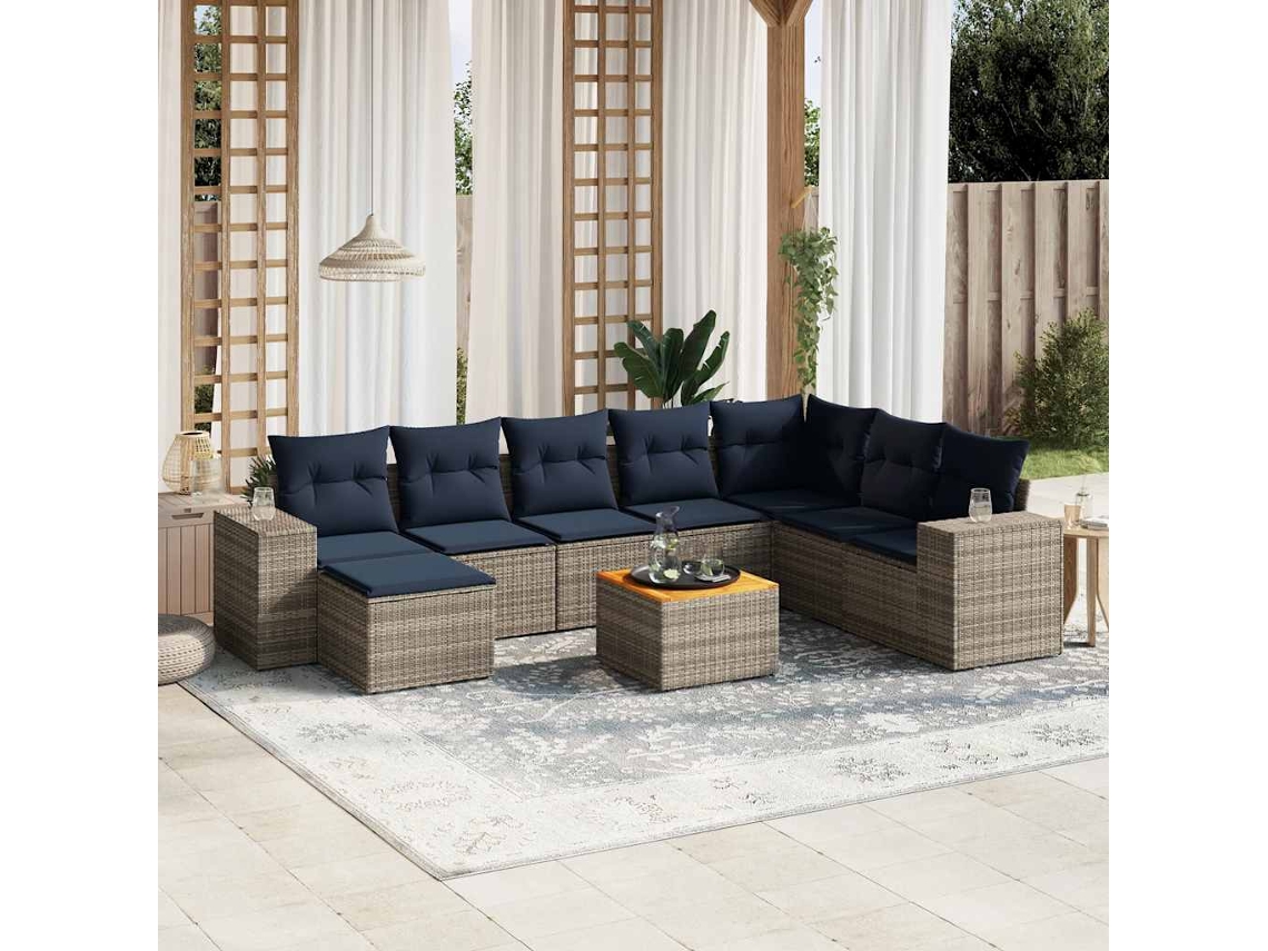 Vidaxl Conjunto De Sofá De Jardim De 9 Peças Com Almofadas Em Rattan Sintético Cinza