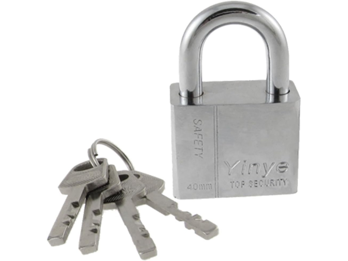 Armário com Porta de Metal Prateado, Cadeado de Segurança de 40 Mm + 4 Chaves CHABERLU