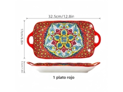 Prato de Jantar Retangular em Cerâmica Estilo Boêmio em Formato de Peixe, 32,5 Cm (12,8 Polegadas), Próprio para Aquecimento. MDUG (1 Vermelho)