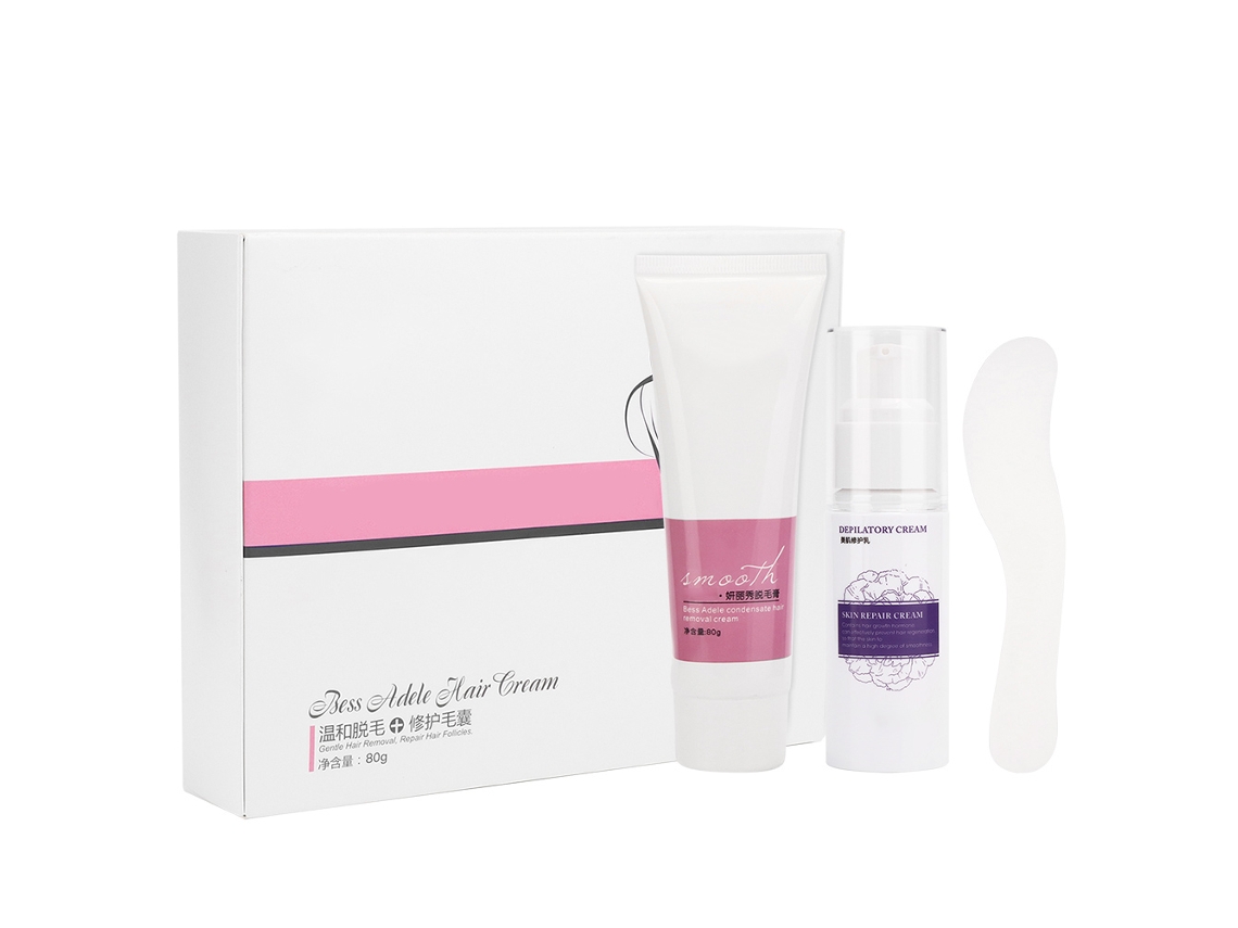 Creme depilatório suave e indolor para corpo, axilas e pernas, 80g, com loção reparadora 45ml.