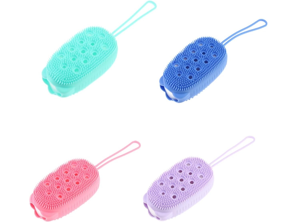 Conjunto Nuobesty Com 4 Escovas De Banho Silicone Qualidade Alimentar Dupla Face, Massageadoras E Esfoliantes, Cores