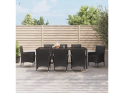 Vidaxl 9 Pcs Conjunto De Jantar P/ Jardim C/ Almofadões Vime Pe Preto