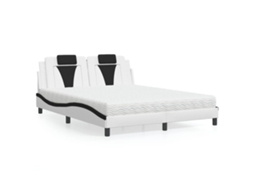 Vidaxl Cama Viana Com Colchão 160x200 Cm Couro Artificial Preto E Branco