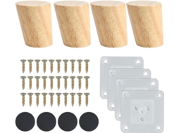 Pés Para Móveis, 4 Peças, Em Madeira, 6 Cm, Antiderrapantes, Com Parafusos, Com Placa De Montagem, Para Cadeiras, Mesas, Camas