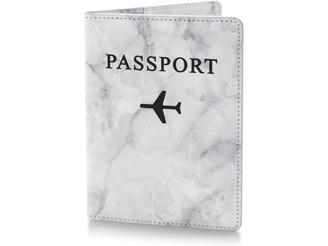Porta-passaporte Executivo Em Couro Marmorizado Com Bolso Organizador Para Passagens Aéreas, Cinza