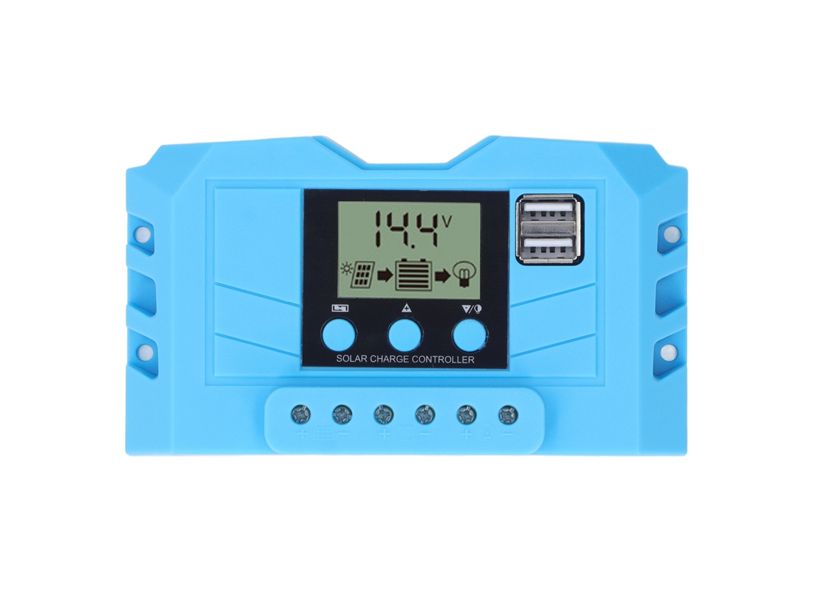 CONTROLADOR DE CARGA SOLAR PWM YURU 12V 24V 20A com LCD e 2 USB