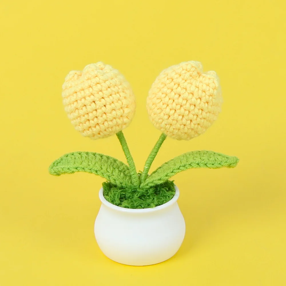 Vaso De Tulipa De Crochê, Flor Artificial Feita À Mão, Decoração Criativa De Flor Tricotada.