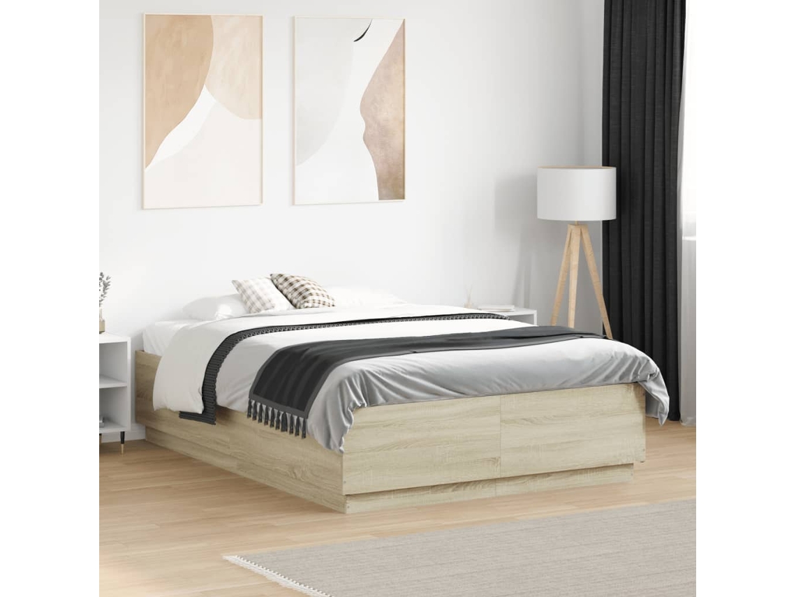 Estrutura Cama C/ Luzes Led Derivados Madeira Carvalho Sonoma