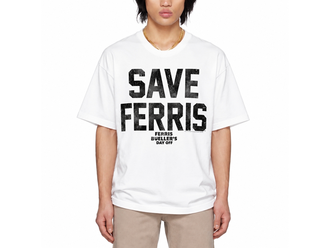 Rockinstone Ferris Bueller's Day Off Save Ferris Again White Adult T-shirt Size:m