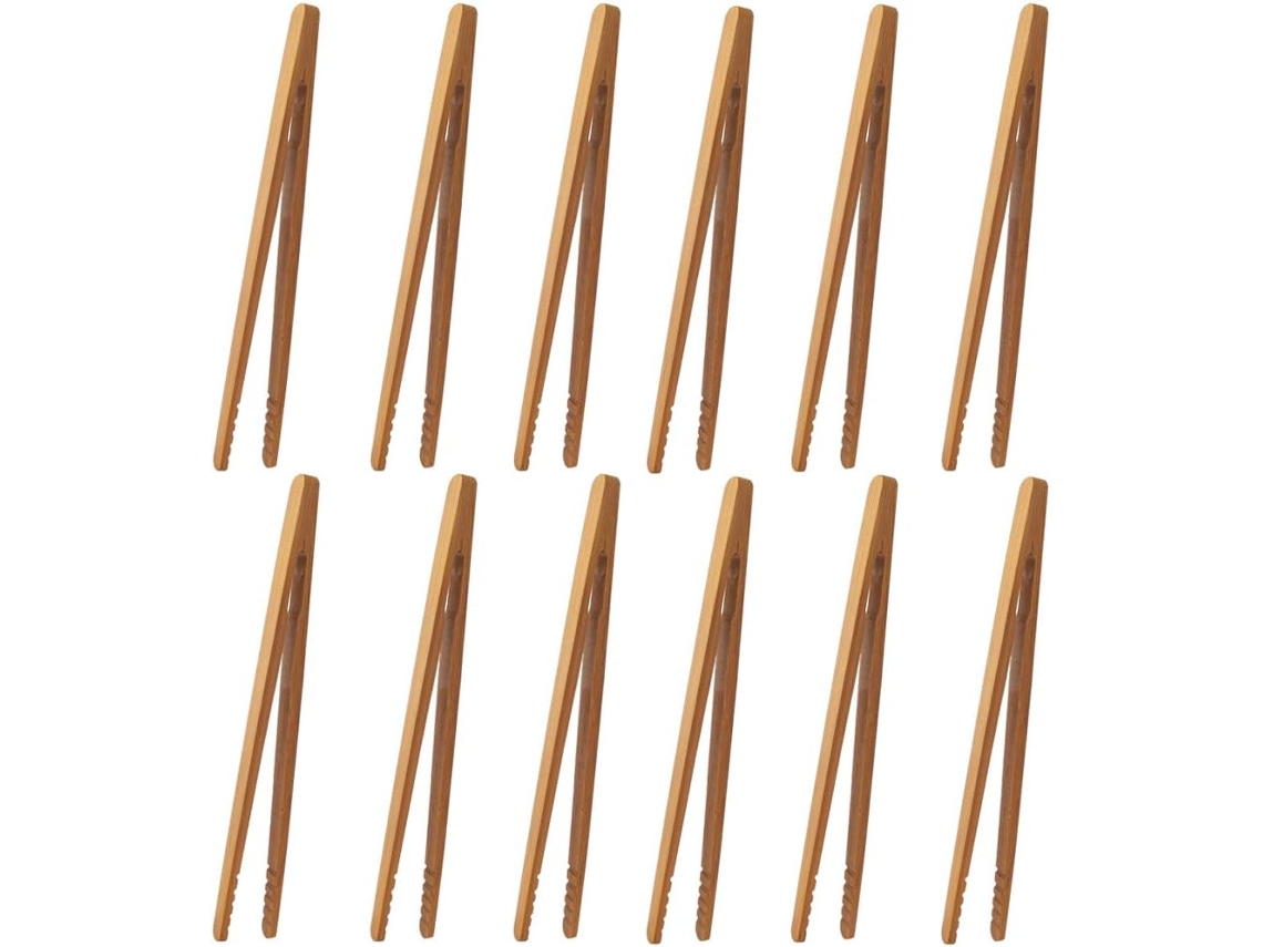 Conjunto De 12 Pinças Para Servir Alimentos, Em Bambu, Para Pão, Saladas, Bolos, Buffet E Churrasco