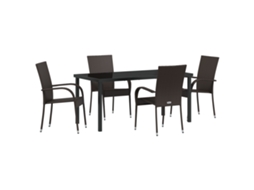 Conjunto 5 De Jantar De Vidaxl Castanho Rattan Poliéster