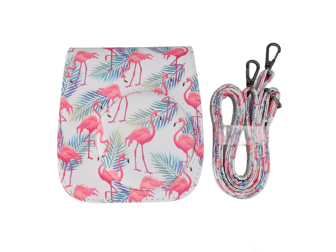 Funda Para Cámara Instantánea Fujifilm Instax Mini 12 11 De Cuero Pu Con Correa Ajustable Estilo Flamingo Rosa Y Blanco